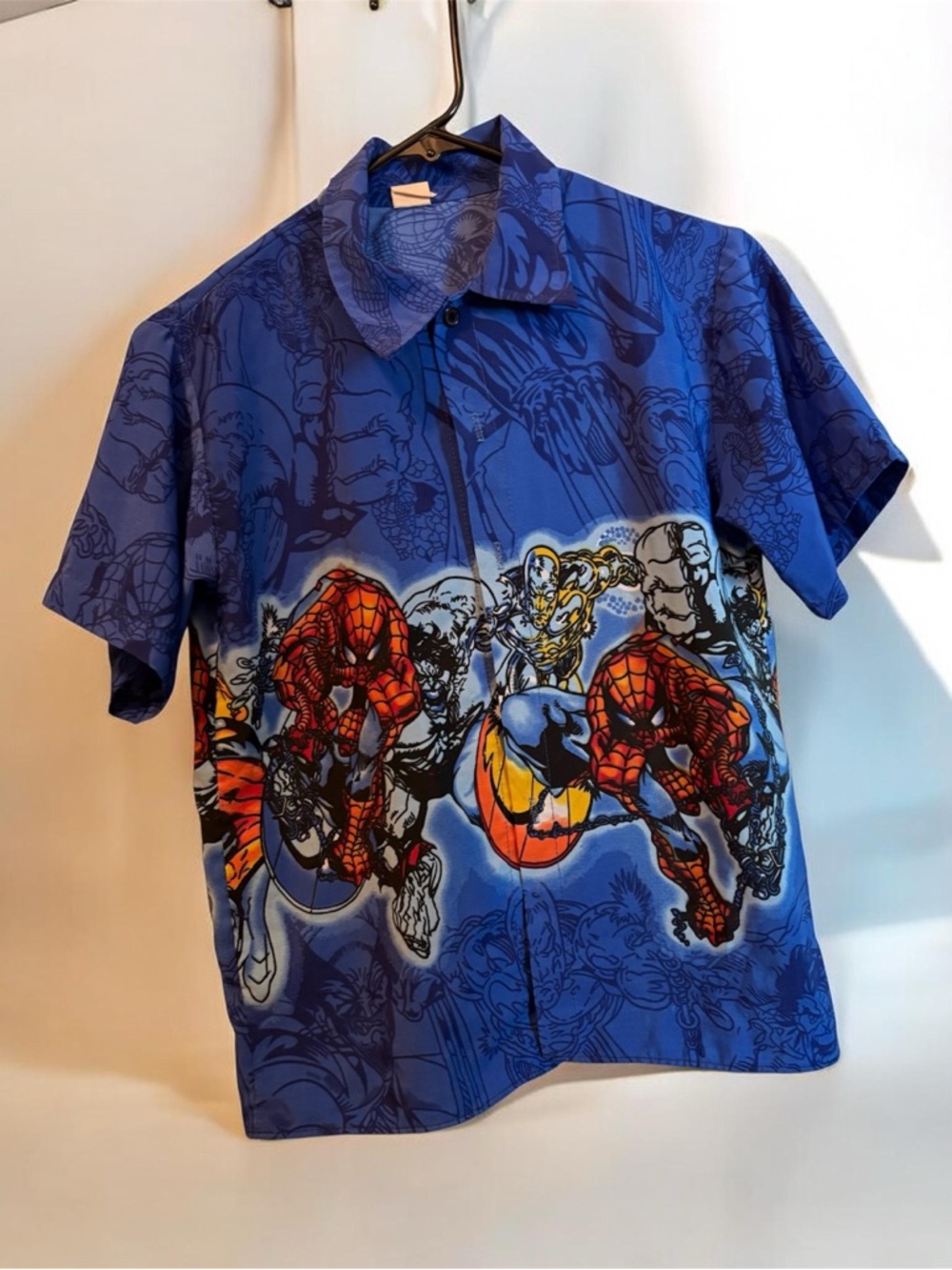 Blue Kids Button-Down Shirt with Spider man Graphics